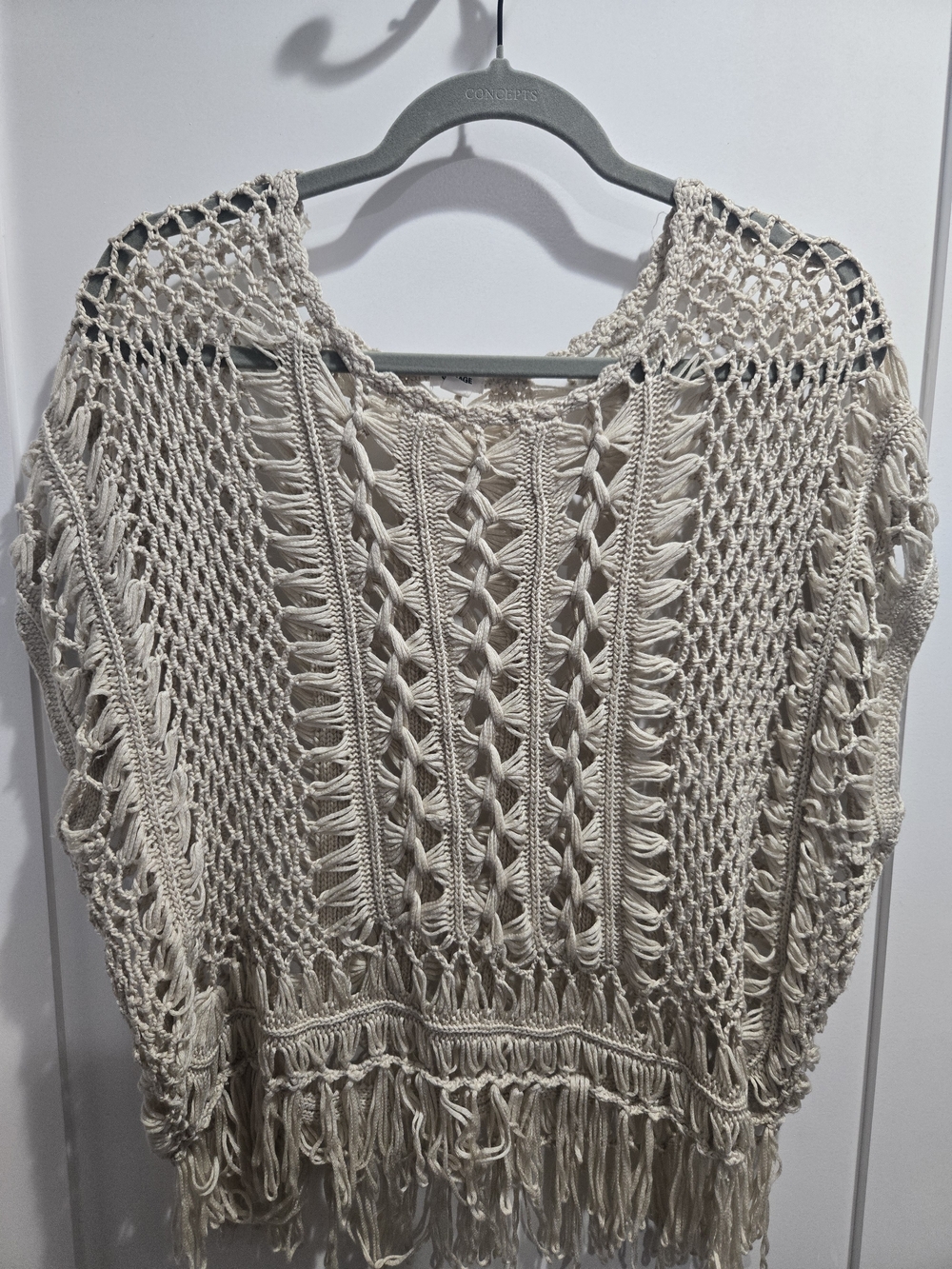 Garage Cream Open-Knit Fringe Top